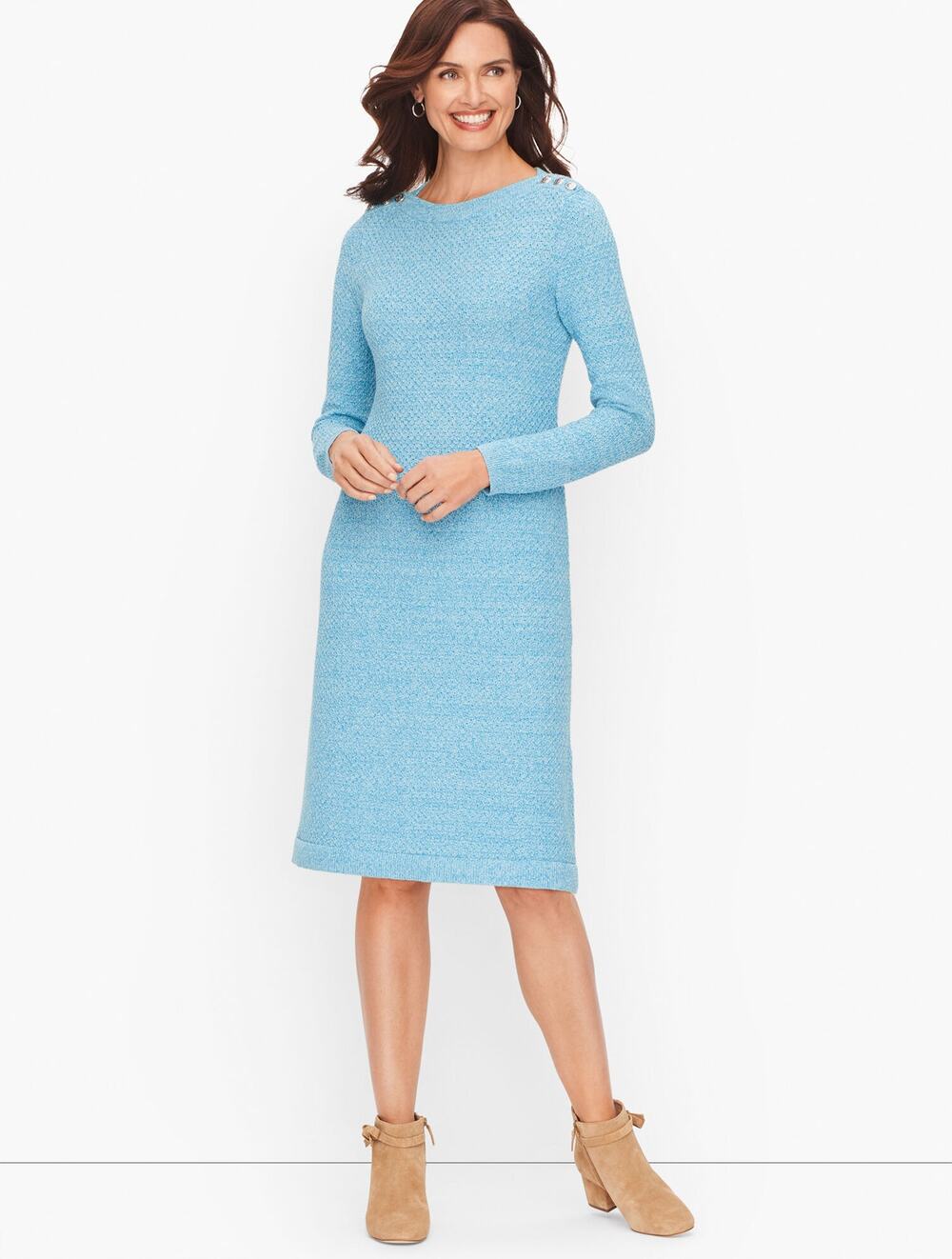 Talbots Textured Marled Sweater Dress Knee Length Sheath Blue Womens Size XLP